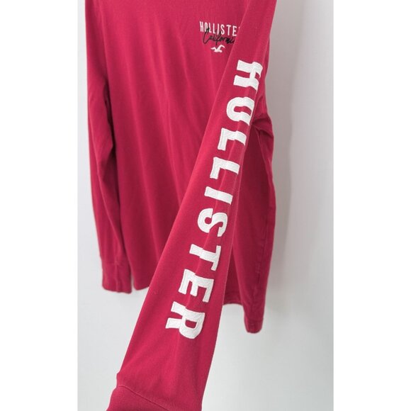 Hollister Red Embroidered Logo Crew Neck Long Sleeve T-Shirt Size XS Preppy - Picture 6 of 8